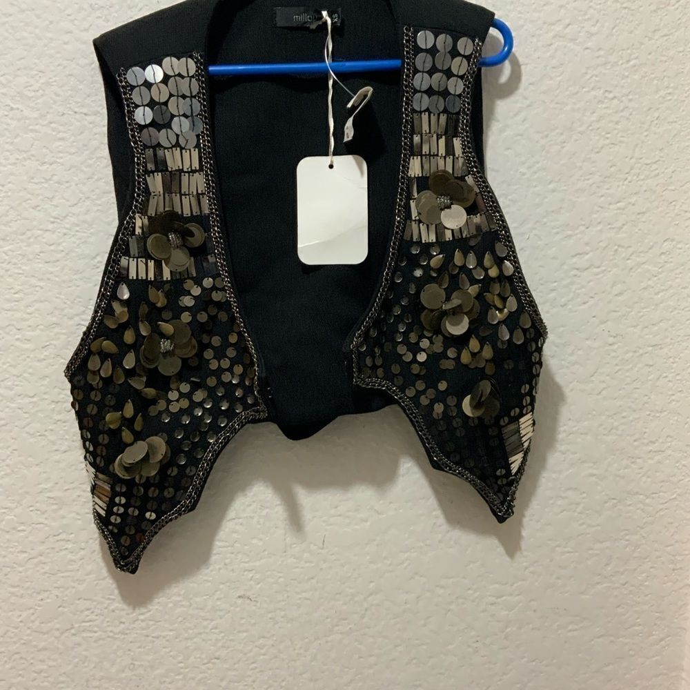 $168 MILLAU Vest Beads Black Women’s XS New